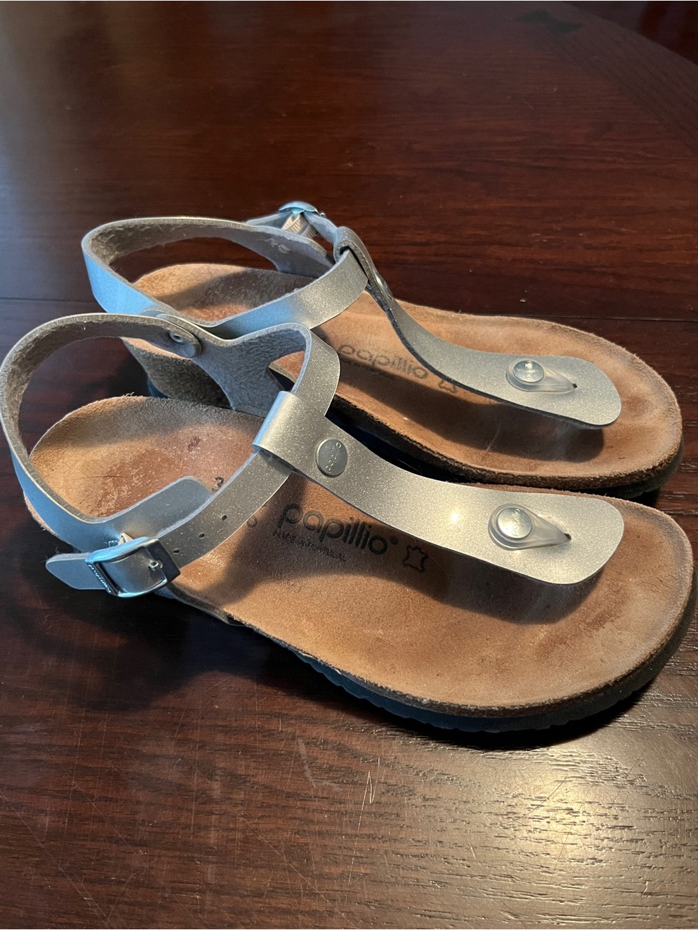 Birkenstock Papillio Silver Ashley Thong Wedge Sandals Women's Sz 38 US 8